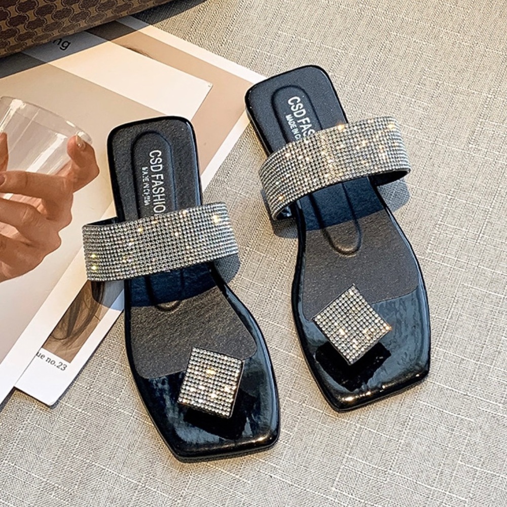 Black rhinestone bling bling sandals August sale